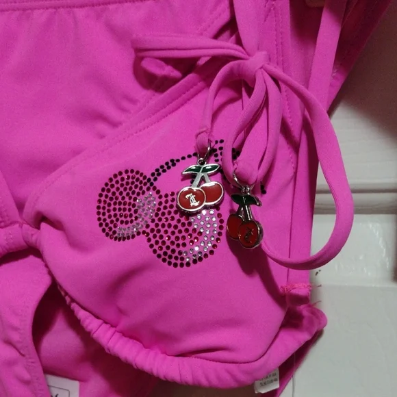 Juicy Couture Hot Pink Rhinestone Cherry 🍒 Bikini Set 🆕 - Picture 3 of 9